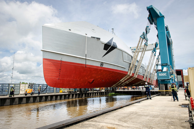 Saronic has announced the launch of its first Marauder Medium Unmanned Surface Vessel, designed to deliver dual-use autonomous capability far from shore across the full range of defence and commercial applications.

Credit: Saronic