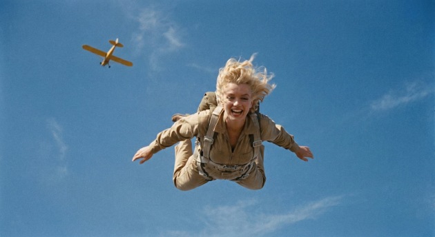 Marilyn Monroe skydiving. AI image by Tim Levy