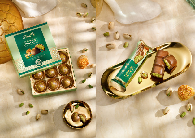 Lindt & Sprüngli has expanded its Dubai Style Chocolate range, adding praline gift boxes and individual bar options to the selection, which kicked off with the successful Dubai Style Chocolate block launch in May.
Source: Lindt & Sprüngli