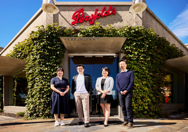 The four participants of the Australian leg of the 2026 Australia-China Winemaker Immersion program pictured at Penfolds Magill Estate (L-R): Kou Yaqin, Zheng Wei, Cai Jieling, Yang Zhe.
Source: TWE