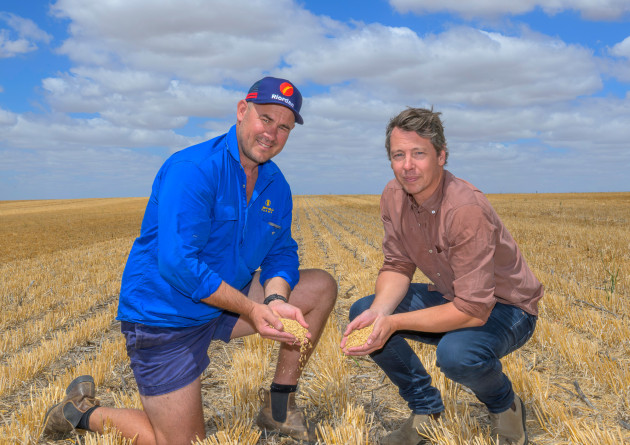 Asahi Beverages is the latest company to partner with Charles Sturt University (CSU) to support Australian farmers recognise and implement climate smart practices. Pictured L-R: Kewell barley farmer, Justin Ruwoldt, and Asahi Beverages regional category head, Dave Engel.
Source: Asahi
