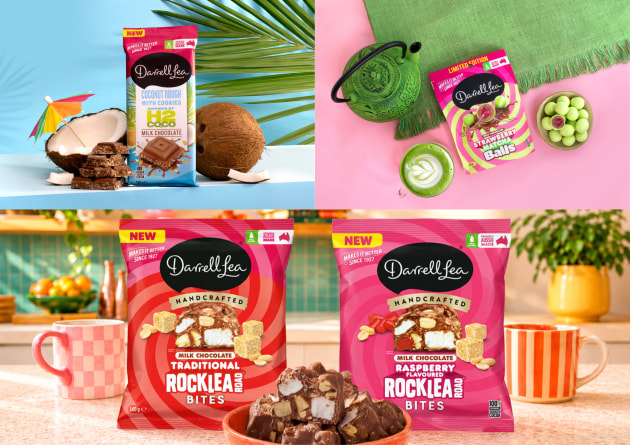 Australian confectionery company, Darrell Lea, has released three fresh products for chocolate-lovers this May &ndash; Rocklea Road Bites, Strawberry Matcha Balls, and the H2COCO inspired Coconut Rough with Cookies Block.
Source: Darrell Lea