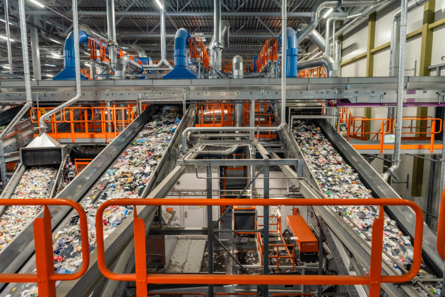 Automated mixed waste sorting: Advanced sensors sort mixed plastic waste into 10 separate monofractions— including PE, PP, PET, PS, and others