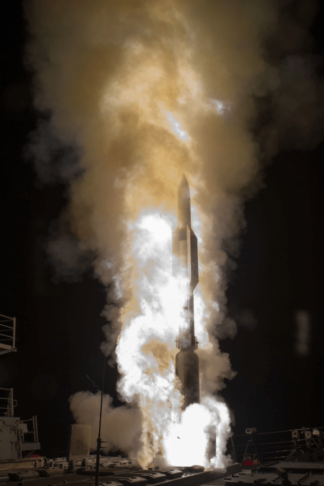 Launch of an SM-6 Standard Missile Interceptor during a US Navy exercise demonstrating interception of a medium range ballistic missile.

Credit: US Defense