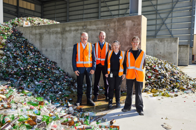 From left: Orora CEO Brian Lowe with Orora Glass Asia-Pacific team members: Greg Savage (SVP), Ellie King (Snr Manufacturing Engineer) and Kerry Tate (COO).