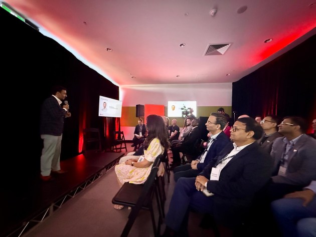 Pankaj Bhardwaj welcomes guests to the ADX launch.