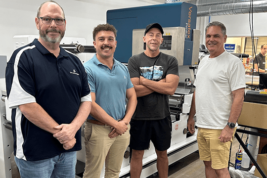 Reshaping offerings: (l-r) Darryl Wilson, product manager; and Sam Toft (ANZ technical new business lead at Jet Technologies; with Steve Shepard, managing director; and Greg Daniel, general manager of PrintLounge