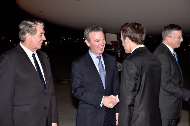 Minister Pyne meeting President Macron at Sydney Airport. Credit: Chris Pyne via Twitter