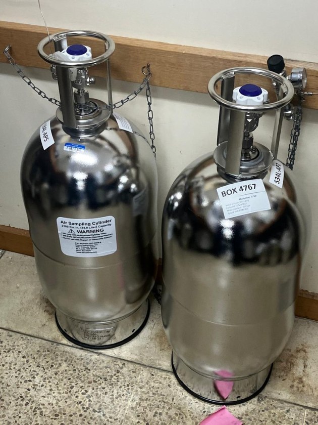 Scientists preserve samples of air.