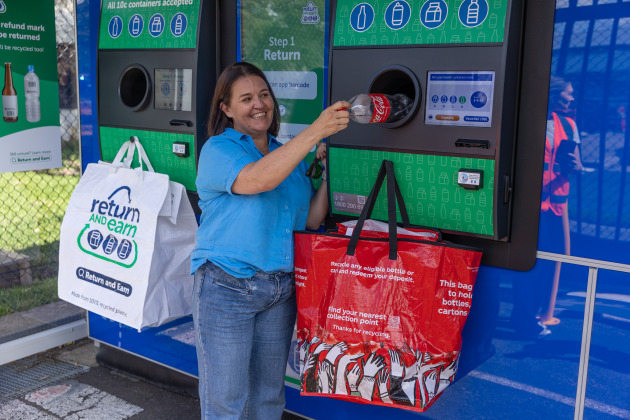 CCEP's new Return and Earn reverse vending machine at its Northmead site is expanding community access to container recycling.