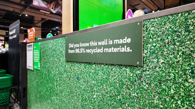 The collected material is being recycled locally into products including in-store wall panelling. Image: Woolworths