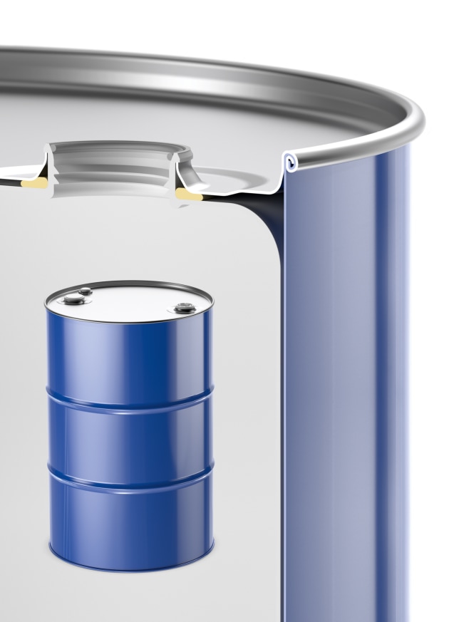 With the Combi steel drum, Schütz combines the corrosion resistance and chemical resistance of plastic with the stability of steel. Image: Schütz