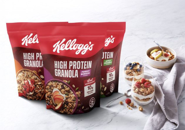 Kellanova breakfast brand, Kellogg’s, is jumping on the demand for higher protein options to start the day strong – with the launch of its first High Protein Granola range in flavours Forest Berries, Honey Nut, and Apple Crumble.
Source: Kellogg's