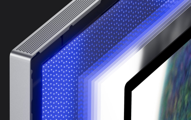 Mini-LED backlight. 2,304 dimming zones deliver remarkably precise lighting. For deeper blacks, brighter whites, and reduced halo and blooming. Image: Apple