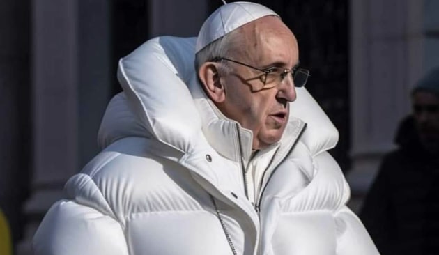 Perhaps the most famous deepfake image to date: the Pope in a stylish outfit, created by Pablo Xavier using Midjourney. (Image: Wikimedia Commons)