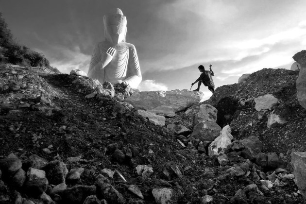 A finalist in the Mobile category – a sculptor shapes a statue from stone in Myanmar (Credit: Aung Ya)