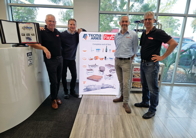 (From left) Rob Winterbottom, BDM, FlexCAM; Franck Bertrand, sales director, Tecma Aries; Stephen Alcorn, MD, FlexCAM; Shaun Mansell, engineering manager, FlexCAM