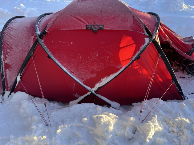 The tent proved its worth in the snowy conditions.
