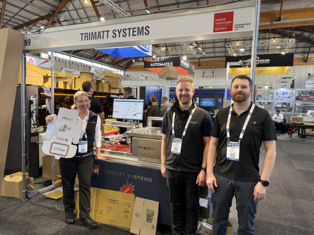 Members of the Trimatt Systems team at CeMAT/ Industrial Transformation show: Mel McFarlane, Josh Johnson, Matt Francis