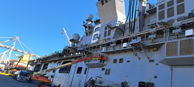 USS America docked at Brisbane. 

Credit: Kylie Leonard