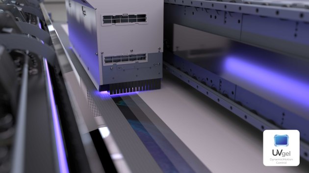 UVgel DynamicMotion Control carriage: UVgel 850 printheads deliver precise positioning for consistent quality