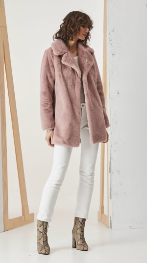 This faux fur jacket is made from 60 plastic bottles