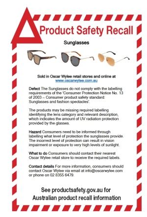 Bailey Nelson and Oscar Wylee forced to recall sunglasses
