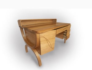  Owain Pierce's desk with laminated curves and lasercut inlay