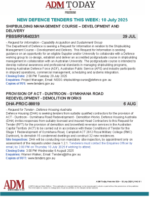 ADM Premium Tenders 10 July 2025