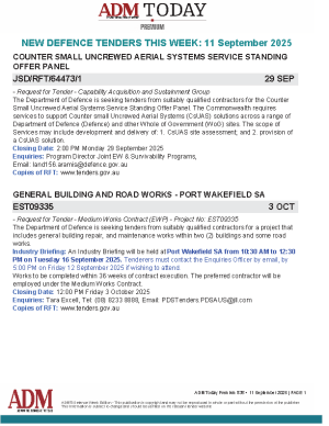 ADM Premium Tenders 11 September 2025
