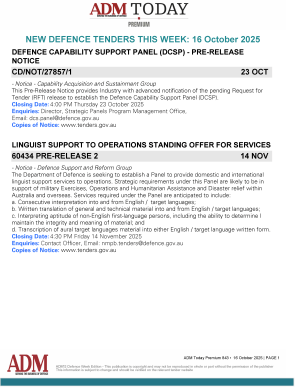 ADM Premium Tenders 16 October 2025