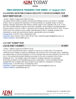 ADM Premium Tenders 21 August 2025