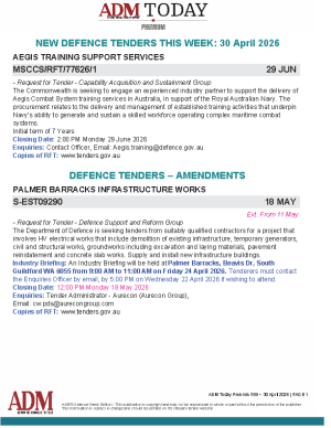ADM Premium Tenders 30 April 2026