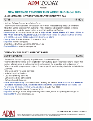 ADM Premium Tenders 30 October 2025