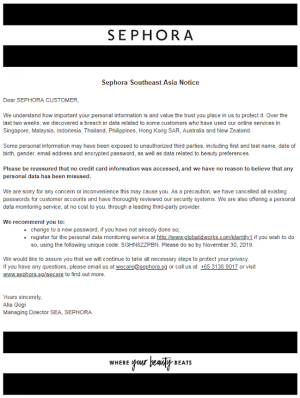 Sephora: "some customers may have been exposed" 