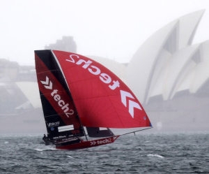 Only three 18 Footers make the start line in stormy Sydney Harbour conditions