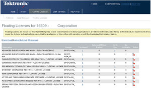 Floating licences for Tektronix oscilloscopes