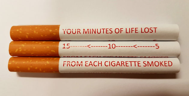 how many minutes of life lost per cigarette Graphic cigarette warnings running out of puff